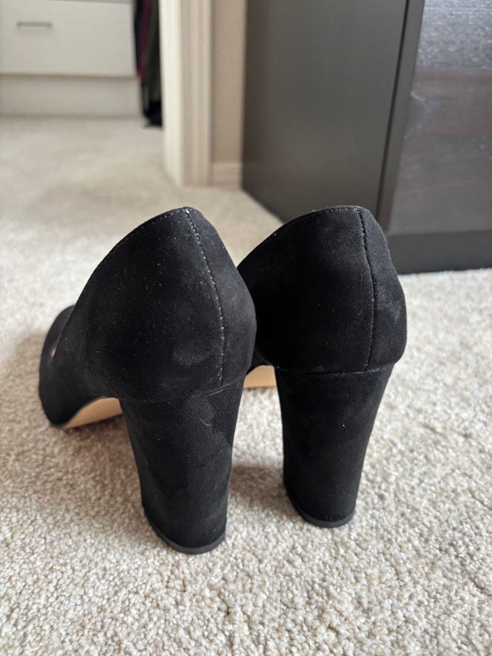 Madden Girl Black Suede Round-Toe Low Block Heel Pumps - Picture 7 of 7